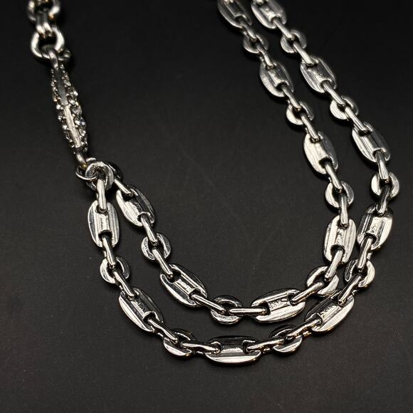 NWOT CLOE + ISABEL Art Deco Crystal Station Chain Long Necklace Silver Tone 30" - Picture 3 of 8